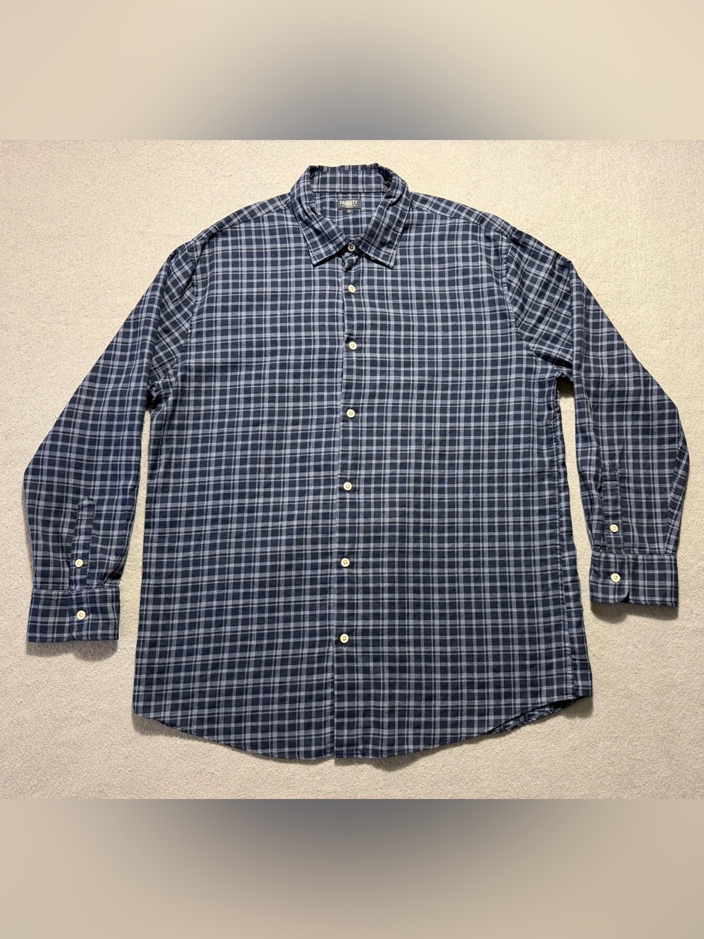 Faherty Brand Button-Down Shirt Men’s XL Blue Gray Plaid Organic Cotton